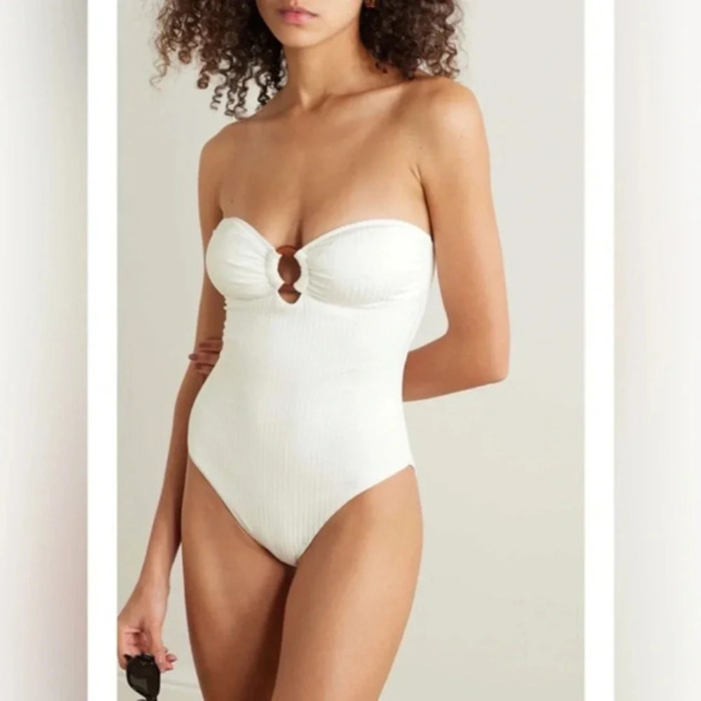 Melissa Odabash Barbuda strapless embellished ribbed swimsuit size 8 B2007